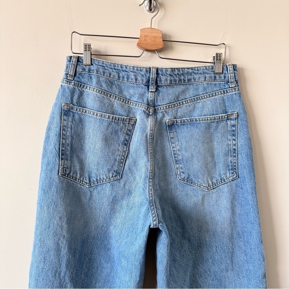 Topshop-Moto High Rise Medium Wash Wide Leg Raw Hem Jeans - Picture 8 of 12